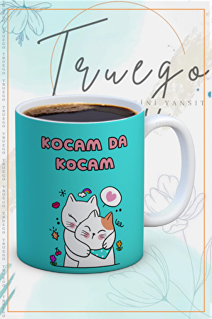 Baskılı Kupa Bardak Seramik Mug Yeşil - Kocam da Kocam Karım da Karım Set