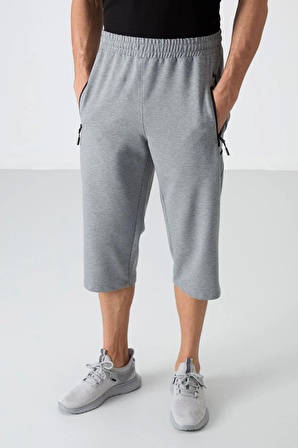 TOMMY LIFE Gri Melanj Fermuar Cepli Standart Kalıp Klasik Paça Erkek Kapri 83090