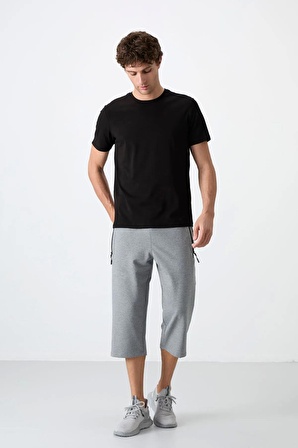 TOMMY LIFE Gri Melanj Fermuar Cepli Standart Kalıp Klasik Paça Erkek Kapri 83090