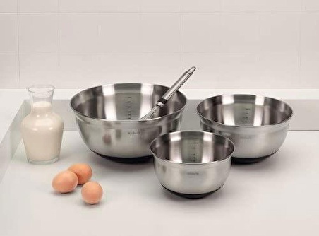 Brabantia Karıştırma Kabı Seti 1, 1,6 & 3 litre - Mat Çelik / Siyah