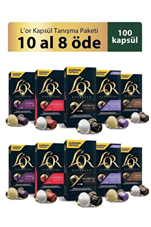 L'OR Kapsül Tanışma Paketi Nespresso Uyumlu Alüminyum Kapsül Kahve Fırsat Paketi 10 Adet x 10 Paket