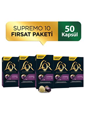 L'OR - Supremo - Intensity 10 - Nespresso Uyumlu Kapsül Kahve Fırsat Paketi 10 x 5 Paket (50 Adet)
