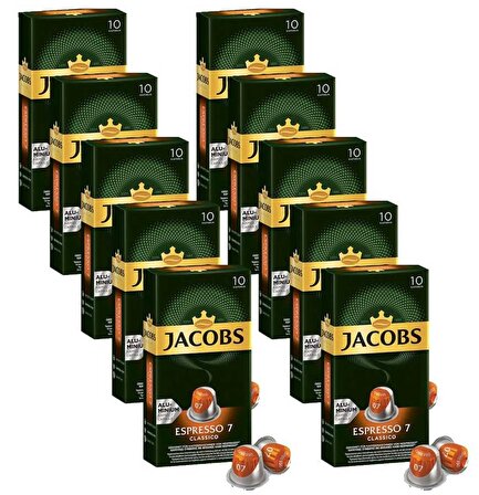 Jacobs Espresso 7 Classico Kapsül Kahve 10 x 10 Paket (100 Adet) Nespresso Uyumlu