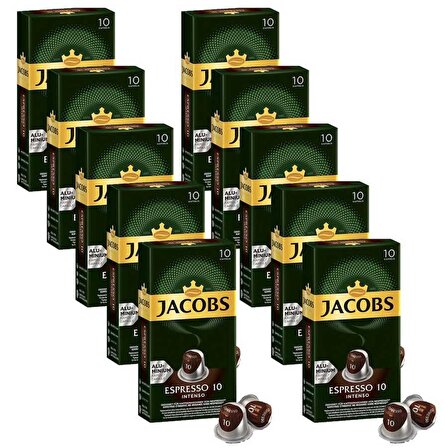 Jacobs Espresso 10 Intenso Kapsül Kahve 10 x 10 Paket (100 Adet) Nespresso Uyumlu