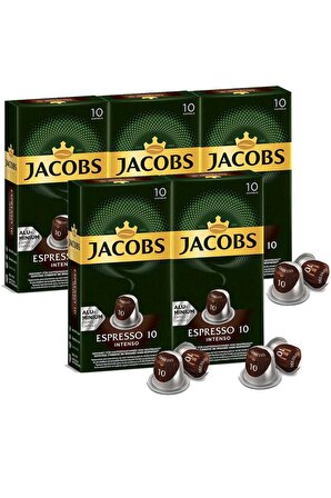 Jacobs Espresso 10 Intenso Kapsül Kahve 10 x 5 Paket (50 Adet) Nespresso Uyumlu