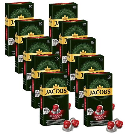 Jacobs Lungo 6 Classico Kapsül Kahve 10 X 10 Paket (100 Adet) Nespresso Uyumlu