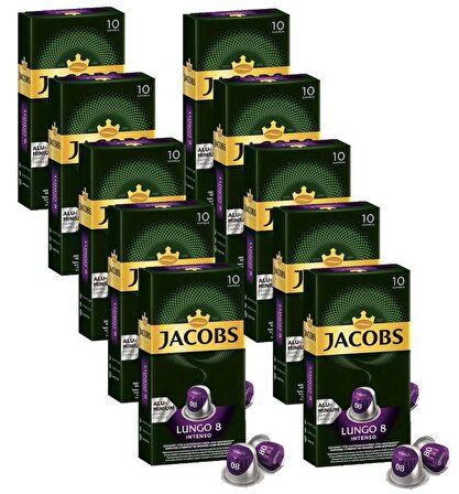 Jacobs Lungo Intenso 8 Kapsül Kahve 10 x 10 Paket (100 Adet) Nespresso Uyumlu