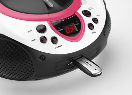 Lenco SCD-38 Pembe Taşınabilir Müzik Seti Radyo CD Çalar MP3 USB