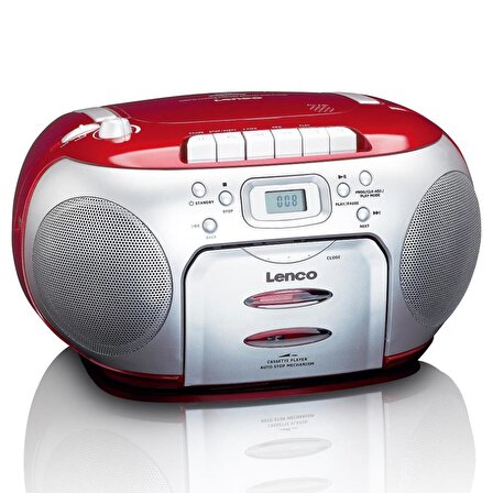 LENCO SCD-420 RD - TAŞINABİLİR Müzik Seti FM RADYO CD KASET ÇALAR Kırmızı Gümüş