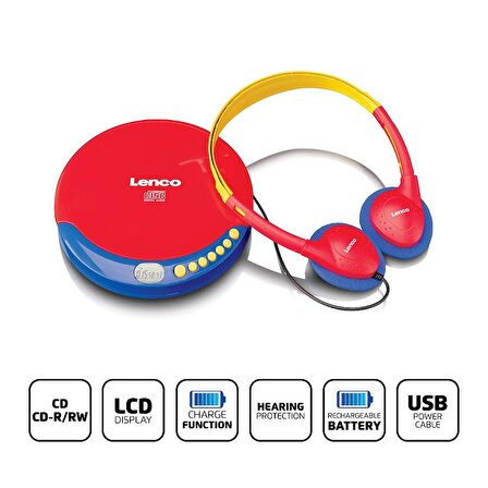 Lenco Taşınabilir CD Çalar Discman Kulaklıklı Şarj Özellikli Çocuklar İçin CD-021 KIDS