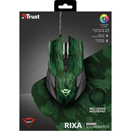 Trust Rixa Camo Gxt 781 Kablolu Oyuncu Mouse + Mouse Pad
