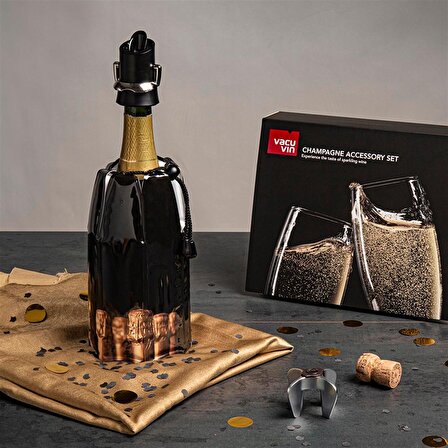 Vacu Vin 38899606 Şampanya Aksesuar Seti Şampanya Açacağı Soğutucu Servis  Stopper Kutulu