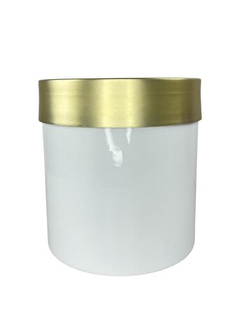 Dekoratif Beyaz Vazo Altın Kemerli 26*24 Paslanmaz Aleminyum Malzeme 
