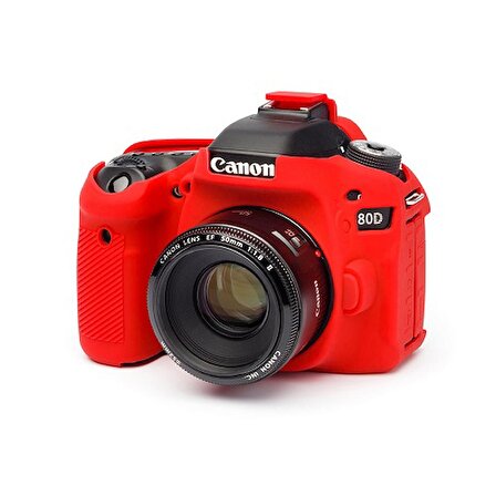 EasyCover Canon 80D Silikon Kılıf ECC80DR (Kırmızı)