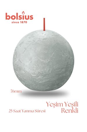 Yeşim Yeşili Renginde Rustik Top Mum - 76mm - 25 Saat Yanma Süresi