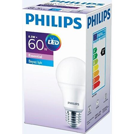 Philips Essential Led Ampül Beyaz Işık 8w-60w E27 