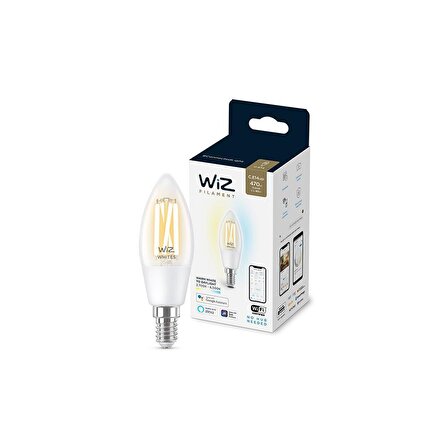WiZ  Wi-Fi  Beyaz Ambiyans Akıllı Filament Ampul 40W - C35 - E14 İnce Duy