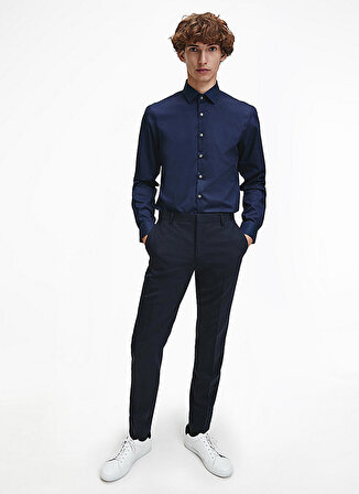 Calvin Klein Slim Fit Düğmeli Yaka Mavi Erkek Gömlek K10K103025463