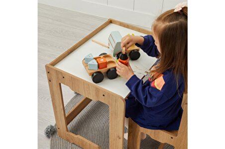 Minera 4-6 Yaş Martı Ahşap Montessori Çocuk Oyun, Çalışma ve Aktivite Masası ve Sandalyesi