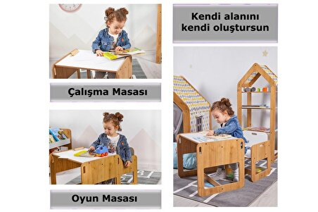 Minera 2-4 Yaş Kumru Ahşap Montessori Çocuk Oyun, Çalışma ve Aktivite Masası ve Sandalyesi Seti