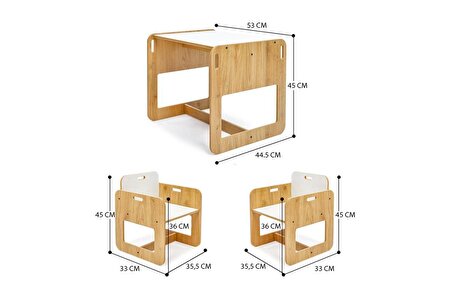 Minera 2-4 Yaş Kumru Ahşap Montessori Çocuk Oyun, Çalışma ve Aktivite Masası ve Sandalyesi Seti