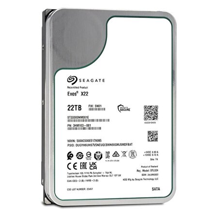 Seagate EXOS ST22000NM001E 3.5'' 22TB 512MB 7200RPM NAS HDD Sabit Disk