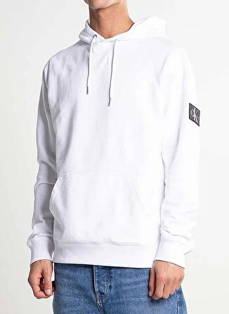 Calvin Klein Bisiklet Yaka Beyaz Erkek Sweatshırt J30J314036-YAF_MONOGRAM SLEEVE BADG