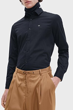 Calvin Klein Slim Fit Düğmeli Yaka Siyah Erkek Gömlek K10K110856BEH