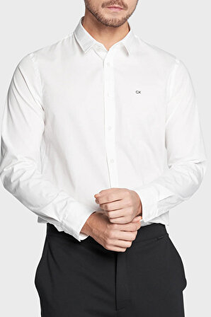 Calvin Klein Slim Fit Düğmeli Yaka Beyaz Erkek Gömlek K10K110856YAF