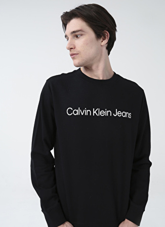 Calvin Klein Bisiklet Yaka Siyah Erkek Sweatshırt J30J322549_CORE INSTIT LOGO SWEATSH