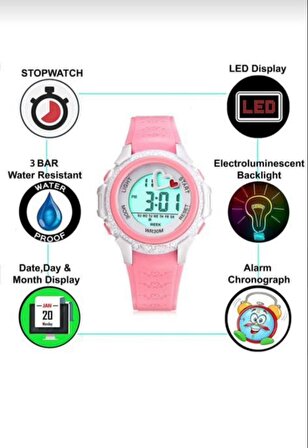 Captiva Digital 30 mt Suya Dayanıklı Işıklı Alarmlı Kronometreli Takvimli Silikon Kordonlu Çocuk Kol Saati