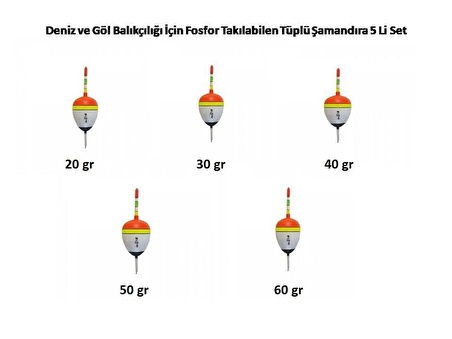 Deniz ve Göl Balıkçılığı İçin Fosfor Takılabilen Tüplü Şamandıra 5 Li Set