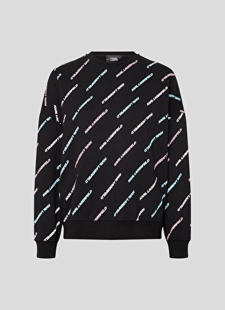 KARL LAGERFELD Bisiklet Yaka   Baskılı Siyah Kadın Sweatshirt 225W1800