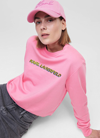 KARL LAGERFELD Bisiklet Yaka   Baskılı Pembe Kadın Sweatshirt 225W1804