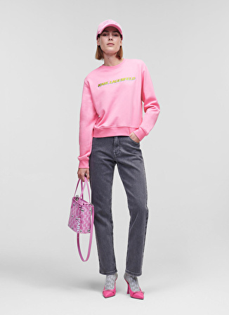 KARL LAGERFELD Bisiklet Yaka   Baskılı Pembe Kadın Sweatshirt 225W1804