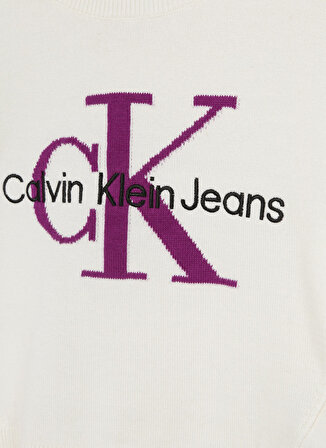 Calvin Klein Beyaz Kız Çocuk Bisiklet Yaka Yarım Kollu Baskılı Kazak IG0IG01844YBI