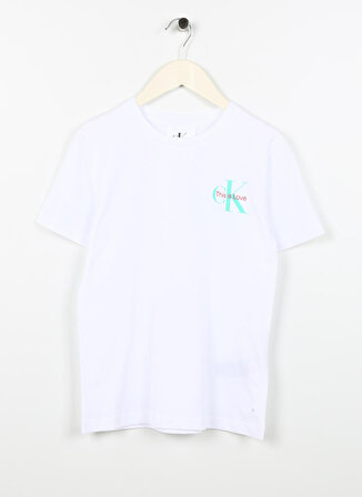 Calvin Klein Beyaz Erkek Çocuk Bisiklet Yaka Yarım Kollu Desenli T-Shirt IU0IU00488YAF