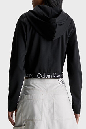 Calvin Klein Jeans Kapüşon Yaka Düz Siyah Kadın T-Shirt J20J221413