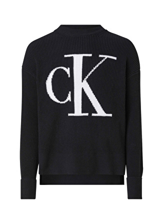 Calvin Klein Jeans Bisiklet Yaka Normal Baskılı Siyah Kazak Kadın J20J221347