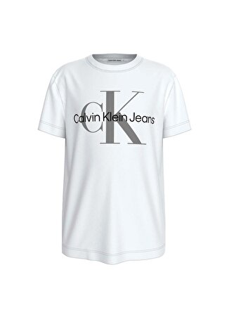 Calvin Klein Baskılı Beyaz Kız Çocuk T-Shirt CK MONOGRAM SS T-SHIRT