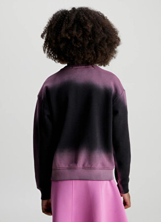 Calvin Klein Desenli Kız Çocuk Siyah - Mor Sweatshırt IU0IU005130H9