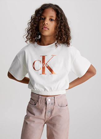 Calvin Klein Baskılı Beyaz Kız Çocuk T-Shirt IG0IG02194YBI