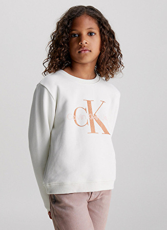 Calvin Klein Baskılı Kız Çocuk Beyaz Sweatshırt IG0IG02207YBI