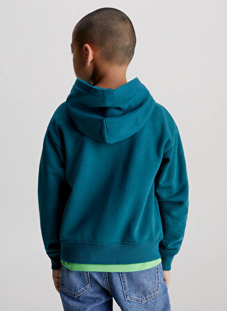 Calvin Klein Mavi Erkek Çocuk Kapüşonlu Uzun Kollu Baskılı Sweatshirt IB0IB01860CA4