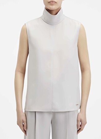 Calvin Klein Balıkçı Yaka Düz Açık Gri Kadın Bluz STRUCTURE TWLL NS MOCK NECK TOP