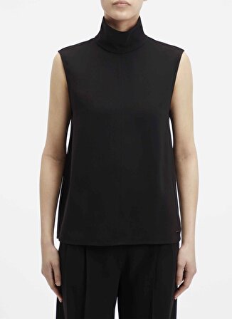 Calvin Klein Balıkçı Yaka Düz Siyah Kadın Bluz STRUCTURE TWLL NS MOCK NECK TOP
