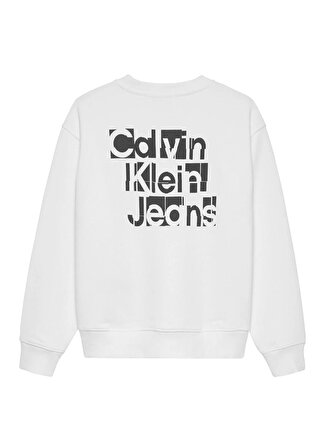 Calvin Klein Baskılı Erkek Beyaz Sweatshırt PLACED INST. GRID CREWNECK