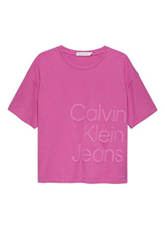 Calvin Klein Pembe Kız Çocuk T-Shirt PUFF HERO LOGO T-SHIRT