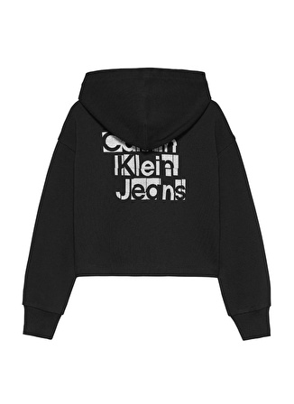 Calvin Klein Baskılı Kız Çocuk Siyah Sweatshırt METALLIC CKJ BACK LOGO HOODIE