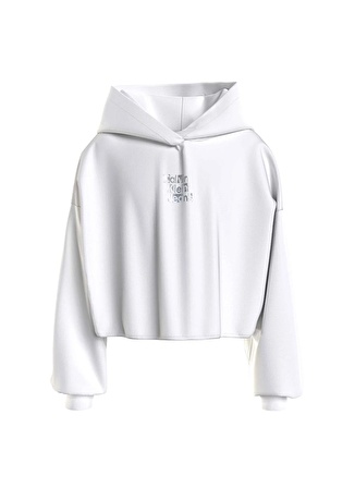 Calvin Klein Kız Çocuk Beyaz Sweatshırt METALLIC CKJ BACK LOGO HOODIE